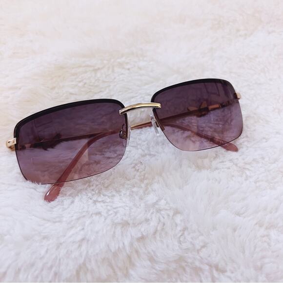 Delia Dark Purple Rimless Butterfly Accent Sunglasses - Picture 3 of 9